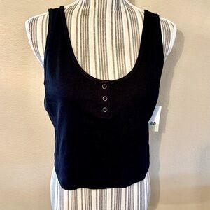 NWT Crop Top 1X BP Black Ribbed Tank Top Snap Neckline Cotton Spandex Cute
